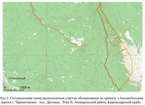 Схема расположения трассы 2-го этапа дороги Черниговское-Дагомыс в Апшеронском районе