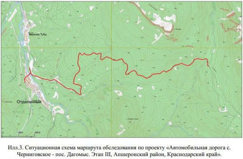 Схема расположения трассы 3-го этапа дороги Черниговское-Дагомыс в Апшеронском районе