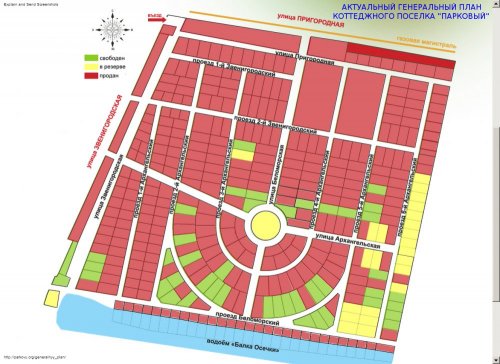 Схема актуального генерального плана коттеджного поселка "Парковый".
